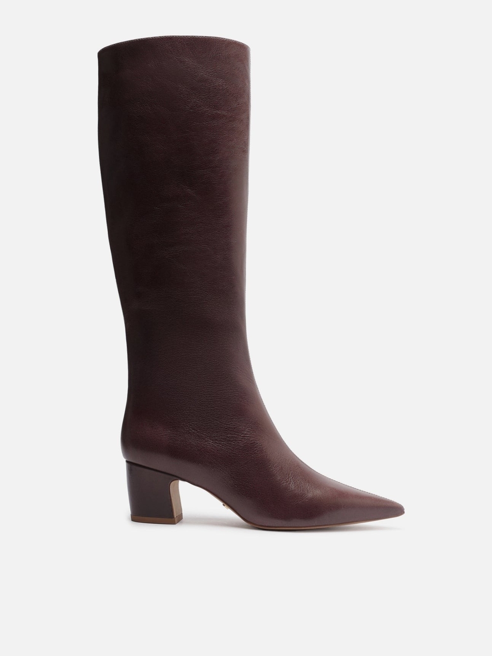 Women's Knee-High Pointed Leather Boot in Dark Burgundy